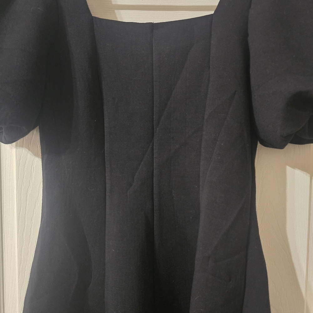 English Factory Black Puff Sleeve A-Line Mini Dress, Study Scuba Knit, EUC! - Picture 9 of 14